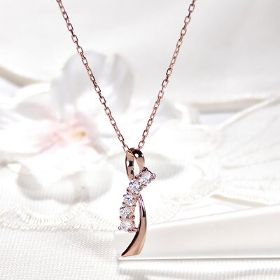 ネックレス K18PG ピンクゴールド ダイヤモンド 0.2ct リボン【f132-k18pg】