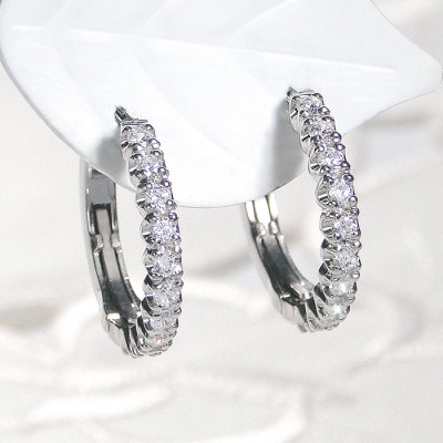 フープピアス プラチナ PT900 ダイヤモンド 0.35ct バネ 中折れ【f215-pt】