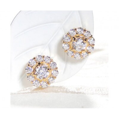 ピアス K18YG イエローゴールド ダイヤモンド 0.7ct  フラワー【f217-k18yg】
