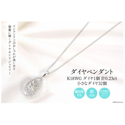 K18WG 計0.23ct 1個のダイヤと32個の小さなダイヤ付ペンダント Islauth19