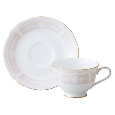 ノリタケ【レースウッドゴールド】カップ&ソーサー(ピンク)