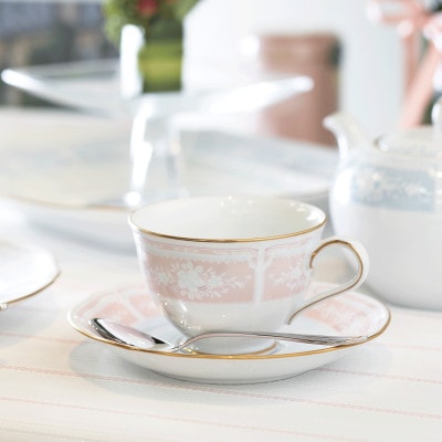 ノリタケ【レースウッドゴールド】カップ&ソーサー(ピンク)