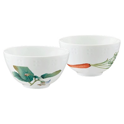 ノリタケ【京香旬彩】飯碗ペア(金時人参・加茂茄子)