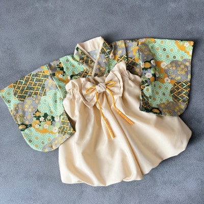 ベビー袴 60-70 SIZE 雲取り文様×ベージュの袴