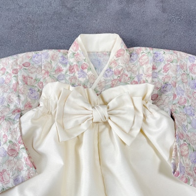 ベビー袴 60-70 SIZE チューリップ×白色の袴