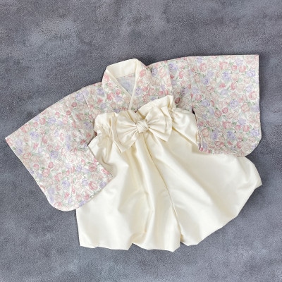 ベビー袴 80 SIZE チューリップ×白色の袴