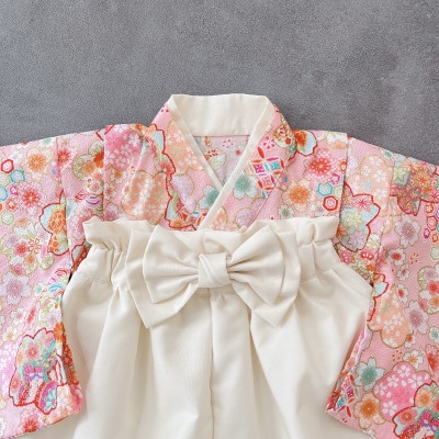 ベビー袴 60‐70 SIZE　桜梅花×白色の袴