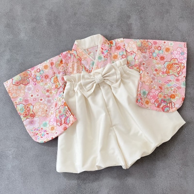 ベビー袴  80 SIZE  桜梅花×白色の袴