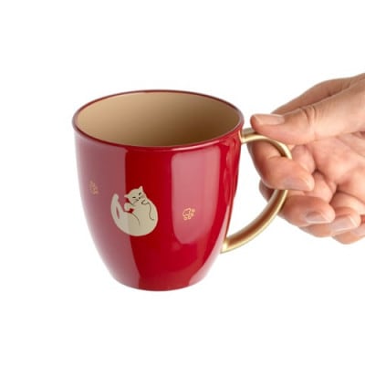 【越前漆器】カラフルでかわいい『マグカップねこ』 朱