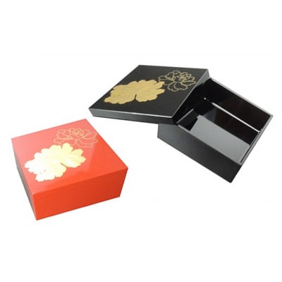かわいい越前漆器『小箱 金箔牡丹 1個』 朱