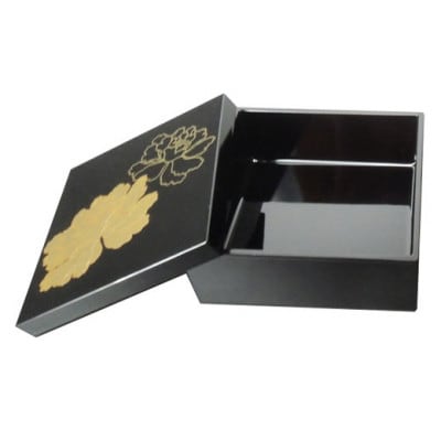 かわいい越前漆器『小箱 金箔牡丹 1個』 黒
