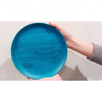 【越前塗】Kyutarou BLUE 両面丸皿　20cm　爽
