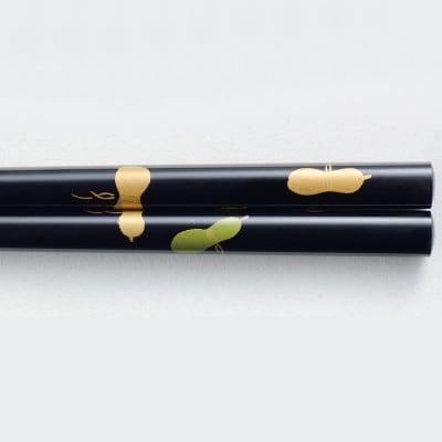 越前漆器　黒　瓢箪蒔絵 箸(桐箱入)