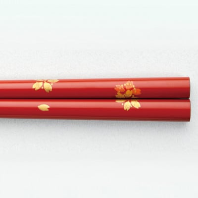 越前漆器　朱　桜蒔絵 塗箸(桐箱入)