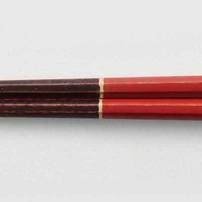 越前漆器　朱・黒　塗分金線八角箸 木×漆 夫婦箱　ペア