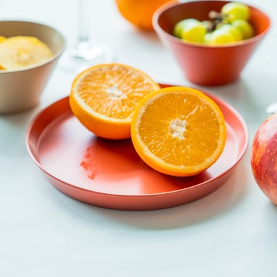 【食洗機対応 カラフルな越前漆器】 RIN&CO.　平皿M / R-02・サーモンピンク