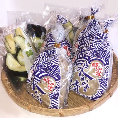 大阪・泉州特産水なす漬　食べ比べセット (ぬか漬×3・カット液漬×3)