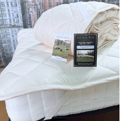 【ダブル】ウオッシャブルフランスウール100%羊毛わたベッドパッド(140×200センチ)1枚