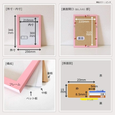 クリアファイル額 ピンク A4サイズ用 UVカットペット板仕様
