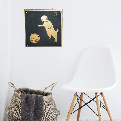 アイアンアートウォールデコ　和風犬　光源なし　黄色