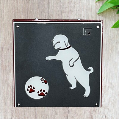 アイアンアートウォールデコ　和風犬　光源あり　赤