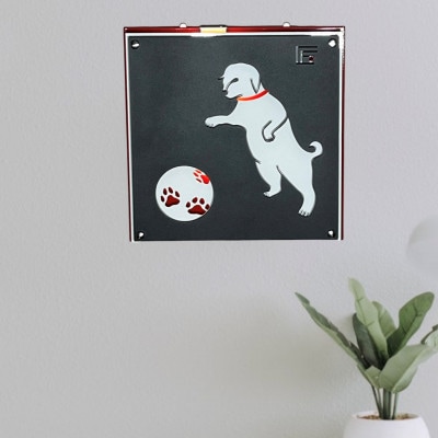 アイアンアートウォールデコ　和風犬　光源あり　赤