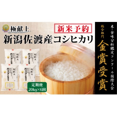 【発送月固定定期便】【令和8年産】10月～発送 食味鑑定コンク-ル金賞　佐渡産コシヒカリ20k全6回