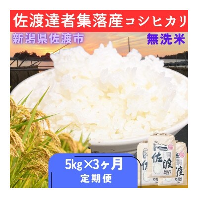 【毎月定期便】(数量限定)佐渡達者集落産コシヒカリ5kg　精米済み白米<無洗米>全3回