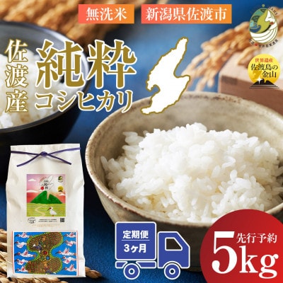 【発送月固定定期便】先行予約 令和7年12月発送開始 新潟県佐渡産純粋コシヒカリ 無洗米5kg全3回