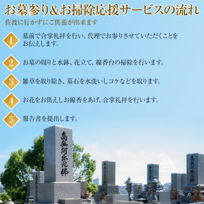 【新潟佐渡島内】遠くても、心はそばに　お墓参りプランB1回　合掌拝礼・花替え・墓石水洗い・簡易清掃　