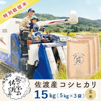 【令和5年産】佐渡島産コシヒカリ 玄米15kg(5kg×3袋) 特別栽培米