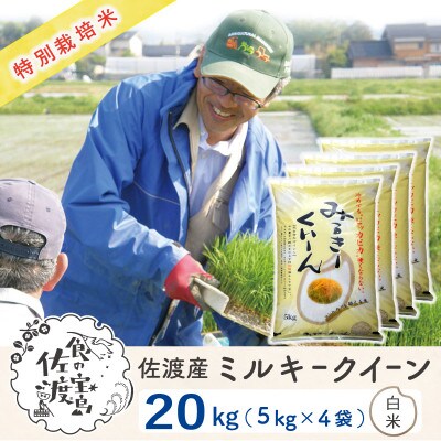 【令和5年産】佐渡島産ミルキークイーン 白米20kg(5kg×4袋) 特別栽培米