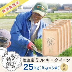 【令和5年産】佐渡島産ミルキークイーン 玄米25kg(5kg&times;5袋) 特別栽培米