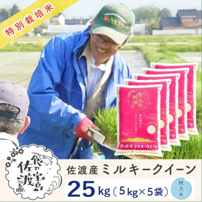 佐渡島産ミルキークイーン 無洗米25kg(5kg×5袋) 令和7年産 特別栽培米