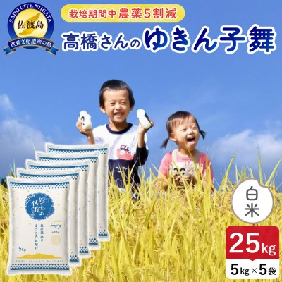 【新米】令和8年産 佐渡島産ゆきん子舞 白米25kg 栽培期間中農薬5割減 【食の宝島佐渡】