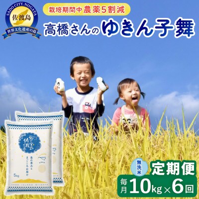 【毎月定期便】佐渡島産ゆきん子舞 無洗米10Kg(5Kg×2袋)  栽培期間中農薬5割減　全6回