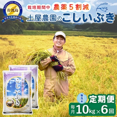 【毎月定期便】佐渡島産こしいぶき 無洗米10Kg 土屋農園 農家直送 栽培期間中農薬5割減 全6回