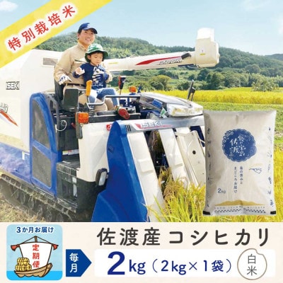【毎月定期便】佐渡島産コシヒカリ 白米2kg 特別栽培米 農家直送　全3回