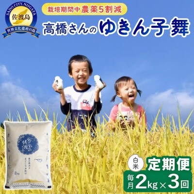 【毎月定期便】佐渡島産ゆきん子舞 白米2Kg 栽培期間中農薬5割減　全3回