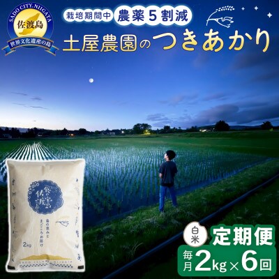 【毎月定期便】佐渡島産つきあかり 白米2kg 土屋農園 農家直送 栽培期間中農薬5割減　全6回