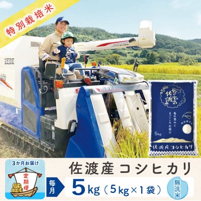 【毎月定期便】佐渡島産コシヒカリ 無洗米5Kg 特別栽培米 農家直送全3回