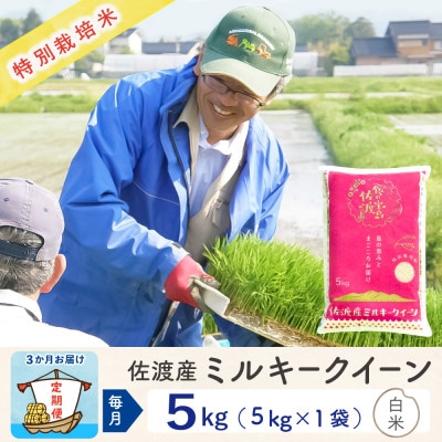 【毎月定期便】佐渡島産ミルキークイーン 精米5kg 特別栽培米全3回