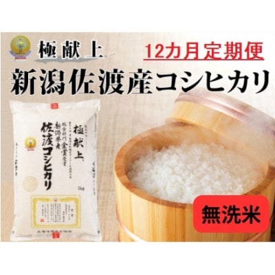 【毎月定期便】《無洗米》新潟県佐渡産コシヒカリ5kg全12回