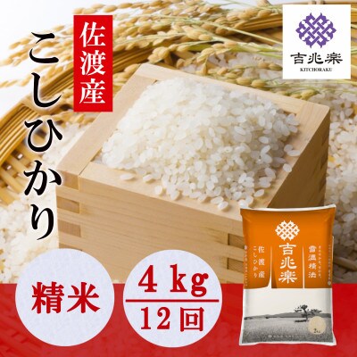 【毎月定期便】雪温精法　佐渡産こしひかり 4kg全12回