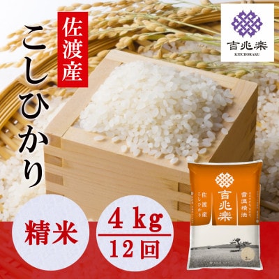 【毎月定期便】雪温精法　佐渡産こしひかり 4kg全12回