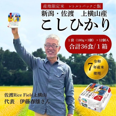 新潟県佐渡産コシヒカリ　パックご飯180g×36個【産地・生産者限定米】