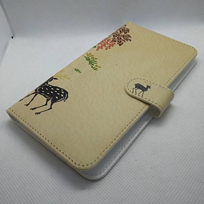 抗ウィルス　天平文様汎用手帳型スマートフォンケース　鹿草木　Mサイズ