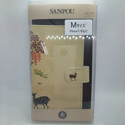抗ウィルス　天平文様汎用手帳型スマートフォンケース　鹿草木　Mサイズ