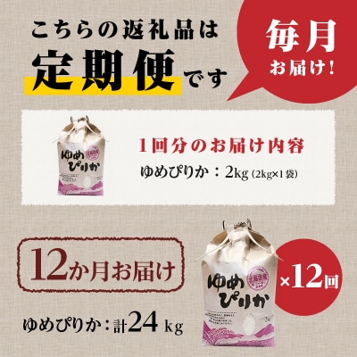 《令和8年産新米》12ヵ月連続お届け!ゆめぴりか2kg 特A 銘柄 ブランド米 精米 北海道 定期便