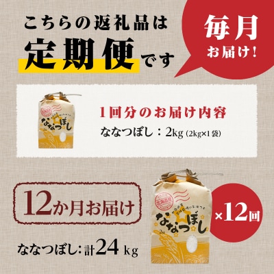 【令和7年産】12ヶ月連続お届け!ななつぼし2kg 特A ブランド米 米 白米 精米 北海道 定期便